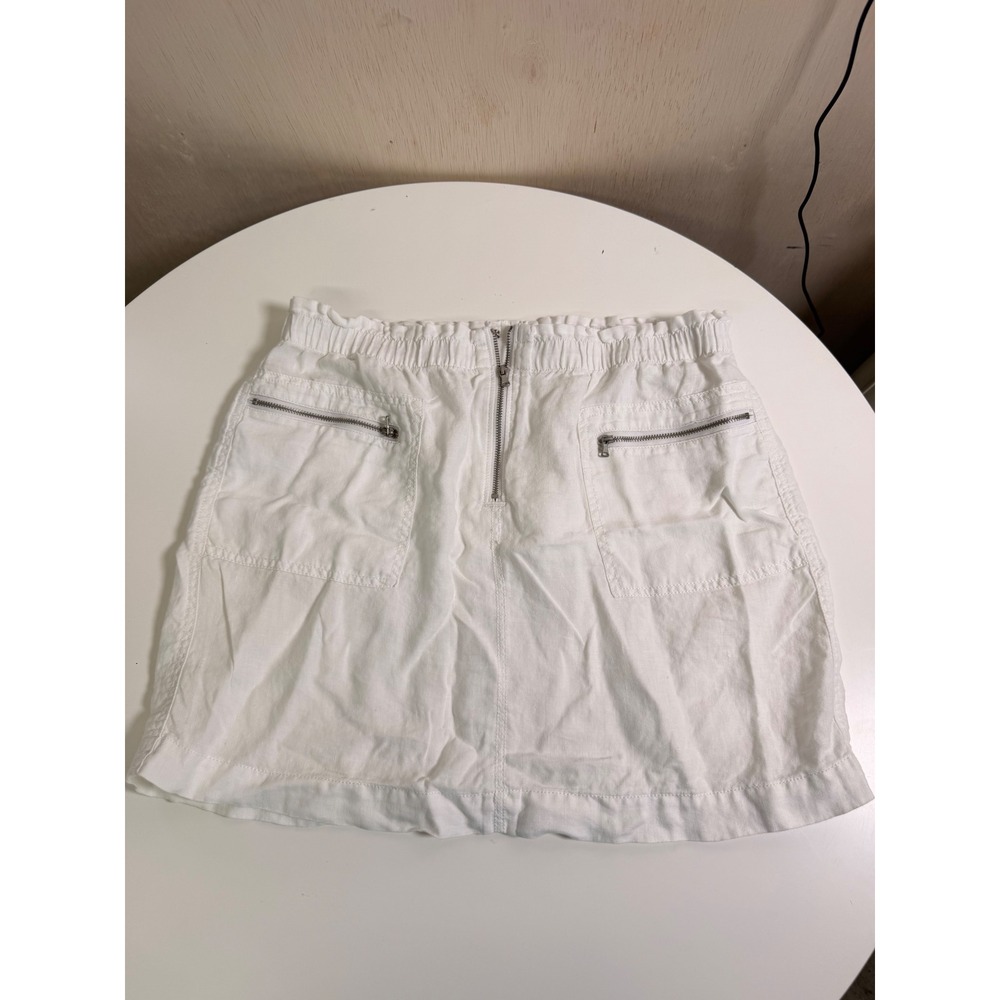 Lou & Grey Mini‎ Skirt Women Size S White Excellent Linen Utility Paperbag Waist
